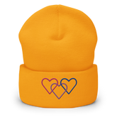 Bisexual Pride Beanie: Interlaced Heart Outlines Embroidered Hat